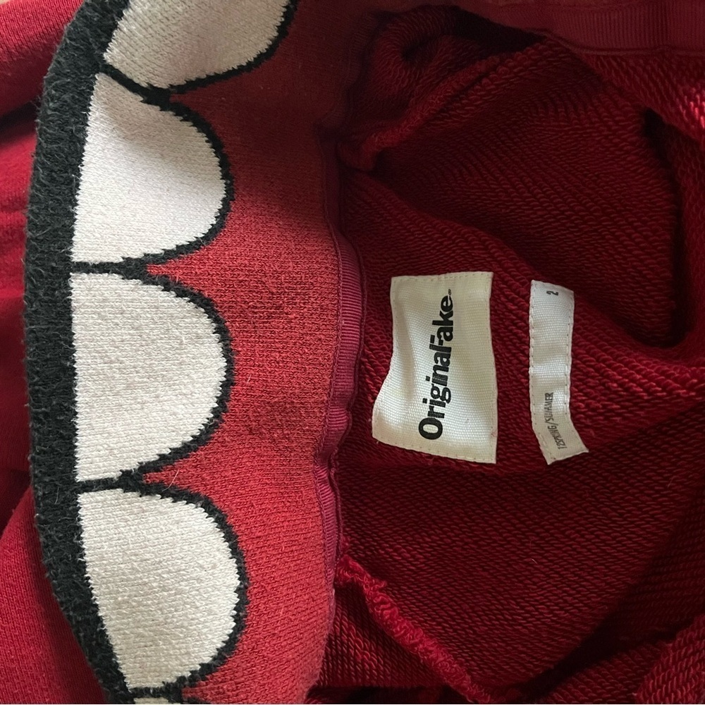 ORIGINAL FAKE sz 2 US sz S Red Zip Up Fleece Hoodie Medicom Toy KAWS - Picture 10 of 16